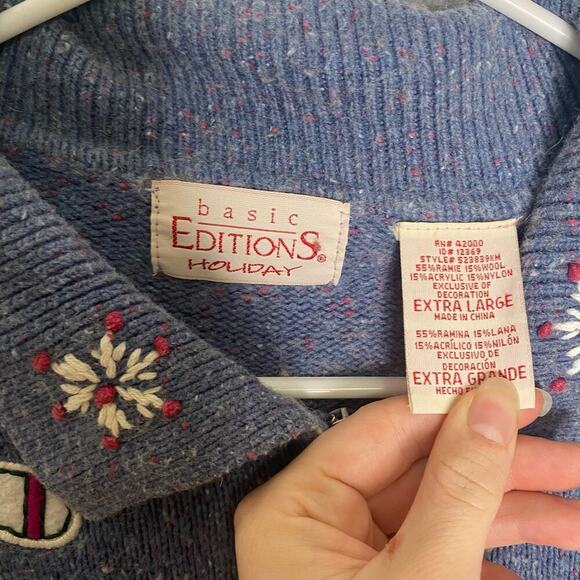 Vintage Basic Editions Ramie full zip sweater confetti embroidered christmas XL - Picture 8 of 10